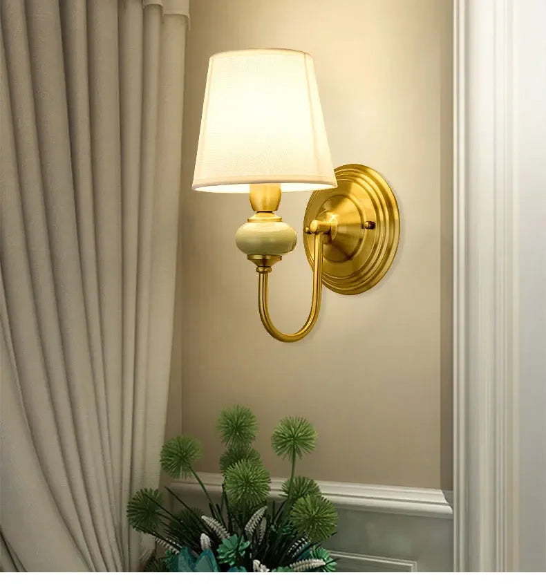 European Style Copper Led Color Wall Lamp Bedroom Bedside Living Room TV Background Light Simple Hotel Villa Decor Lighting