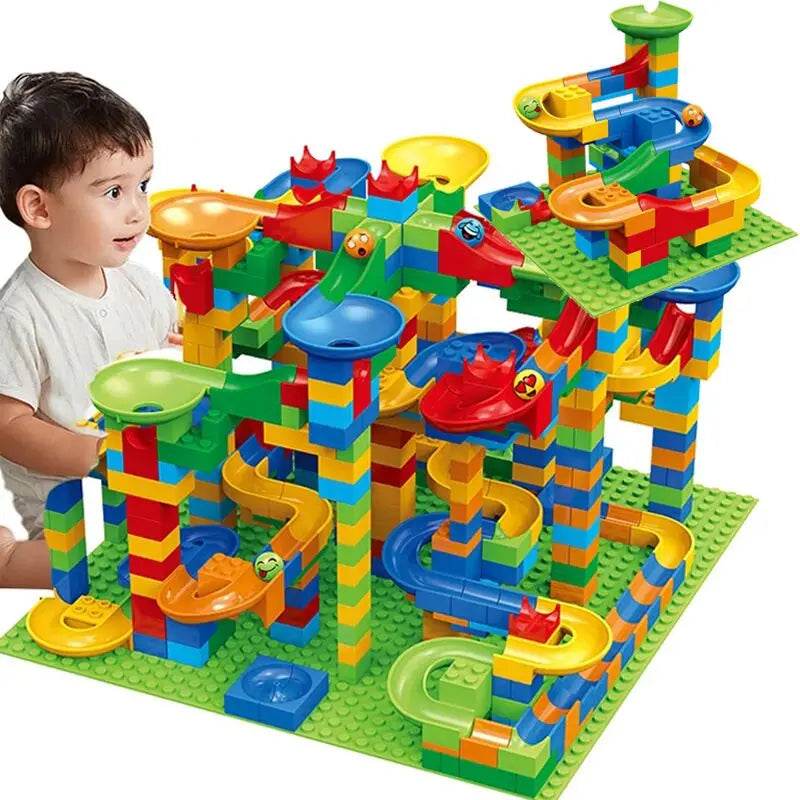 Marble Race Run Block Small Size Building Blocks Maze Ball Funnel Slide Blocks DIY Creative Bricks Assemble Toys Bulk Model Toys - AIAZ