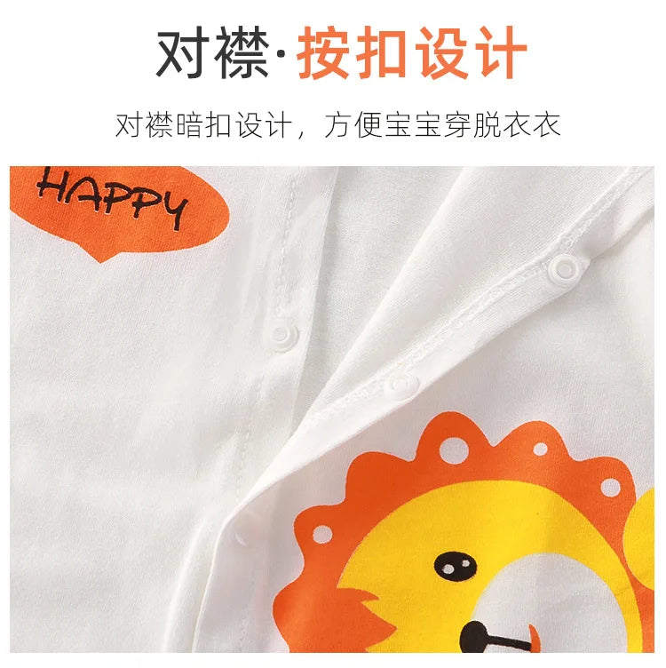 Newborn Clothes Cute Cartoon Dinosaur Tiger Shark Lion Print Strap Comfortable Summer Boys Girl 0-18 Short Sleeved Baby Jumpsuit