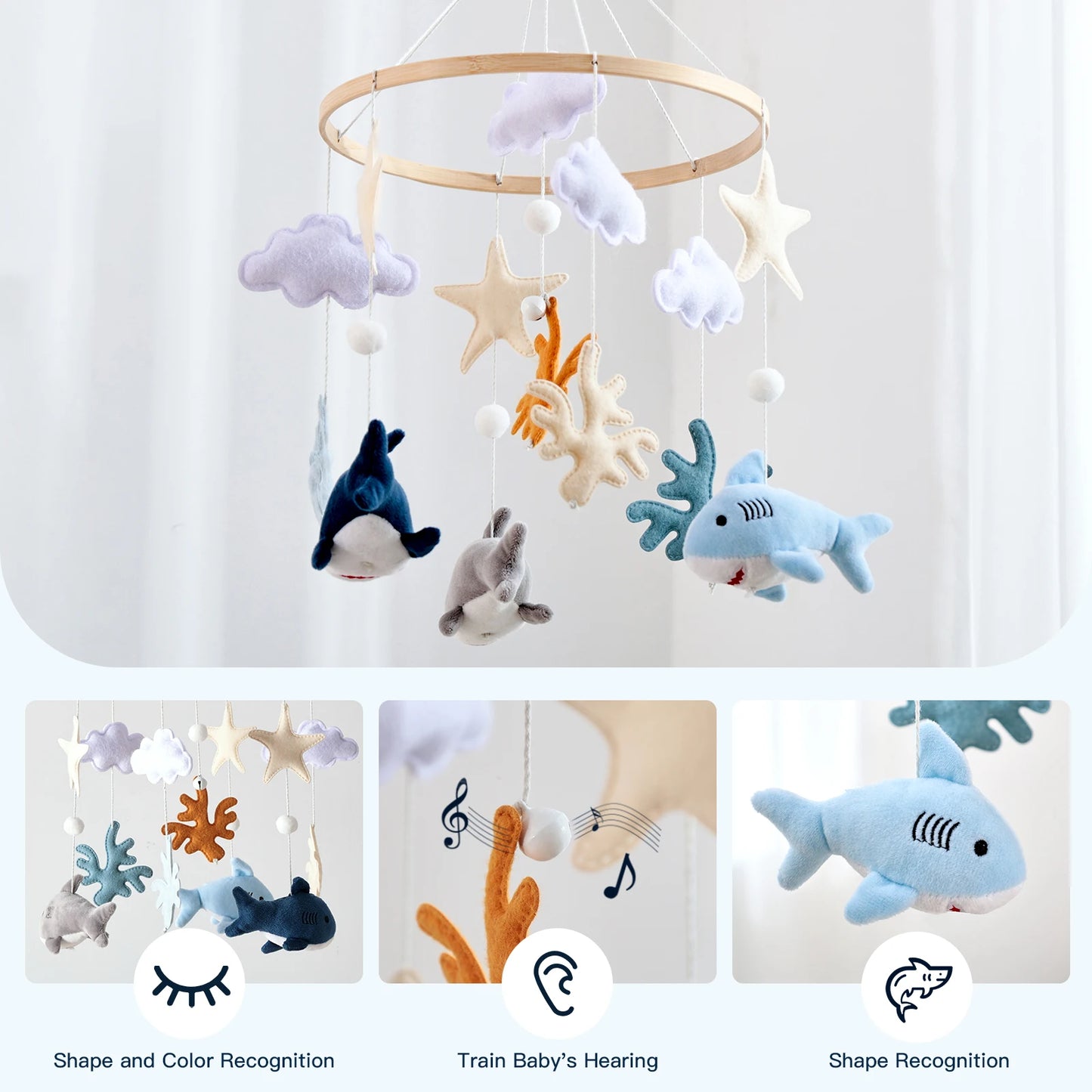 Baby Crib Mobile Wooden Wind Chime Bed Bell, Animal Crib Mobile With Music for Girls and Boys, Mobile for Bassinet Room Decor