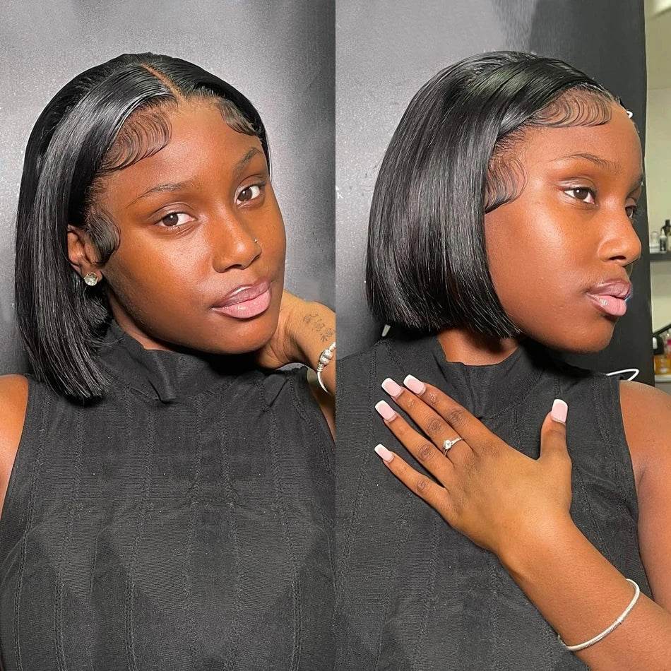 13x4 Straight Lace Frontal Bob Wig Human Hair Transparent 100% Human Hair 4x4 Lace Closure For Women Brazilian Wig 12 14 16 Inch - AIAZ