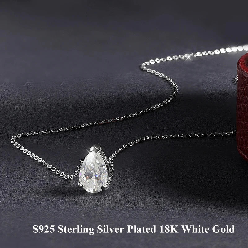 EWYA Solitaire Pear Cut 1-5CT D Color Moissanite Diamond Pendant for Women 925 Silver Plated 18k Rose Gold Chain Necklace GRA