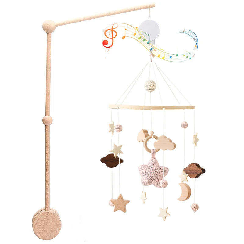 3pc/set Baby Wooden Bed Bell Bracket Mobile Hanging Rattles Toy Hanger Baby Crib Mobile Bed Bell Wood Toy Holder Arm Bracket