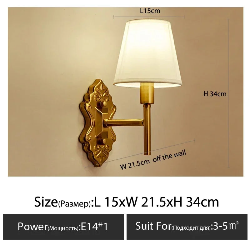 European Style Copper Led Color Wall Lamp Bedroom Bedside Living Room TV Background Light Simple Hotel Villa Decor Lighting