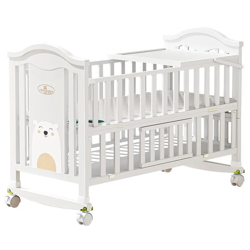 Crib solid wood European style movable baby bb newborn multi-functional cradle children's splicing large bed