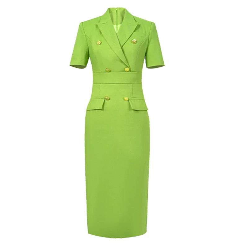 Elegant Office Lady Classic Business Formal Pencil Dress Women Clothes Blazer Commute Short Sleeve High Waist Slim Midi Vestidos - AIAZ