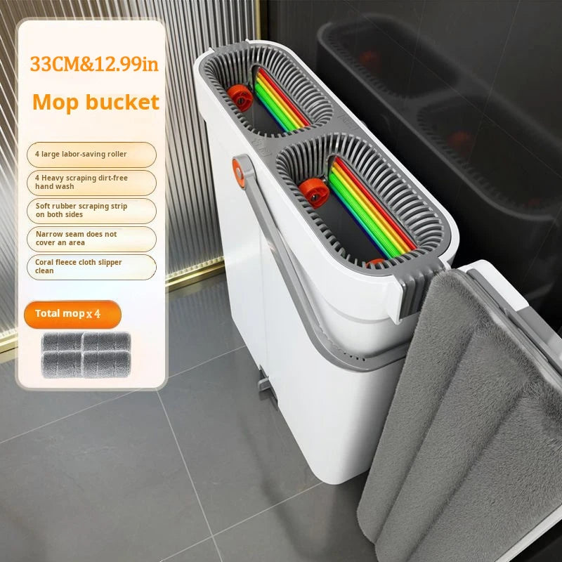 Joybos 360 Spin Mop 33cm Bucket Set Hand-Free Flat Barrel Washing and Squeeze With Scraper Floor Cleaning For Home Wet Dry Mops