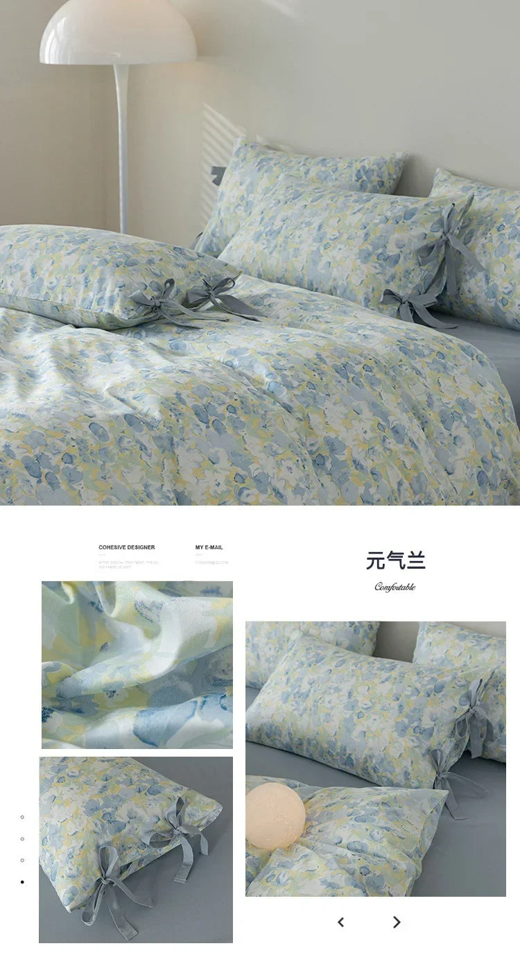 100% Cotton Bedding Set Flower Style Duvet Cover with Pillow Case Single Bedding Set Skincare Sheet Set