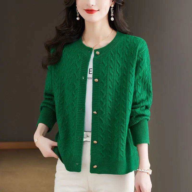 Knitted Cardigan Women's Short Spring Autumn New Top Round Neck Loose Fashionable Sweater Casual Jacket - AIAZ