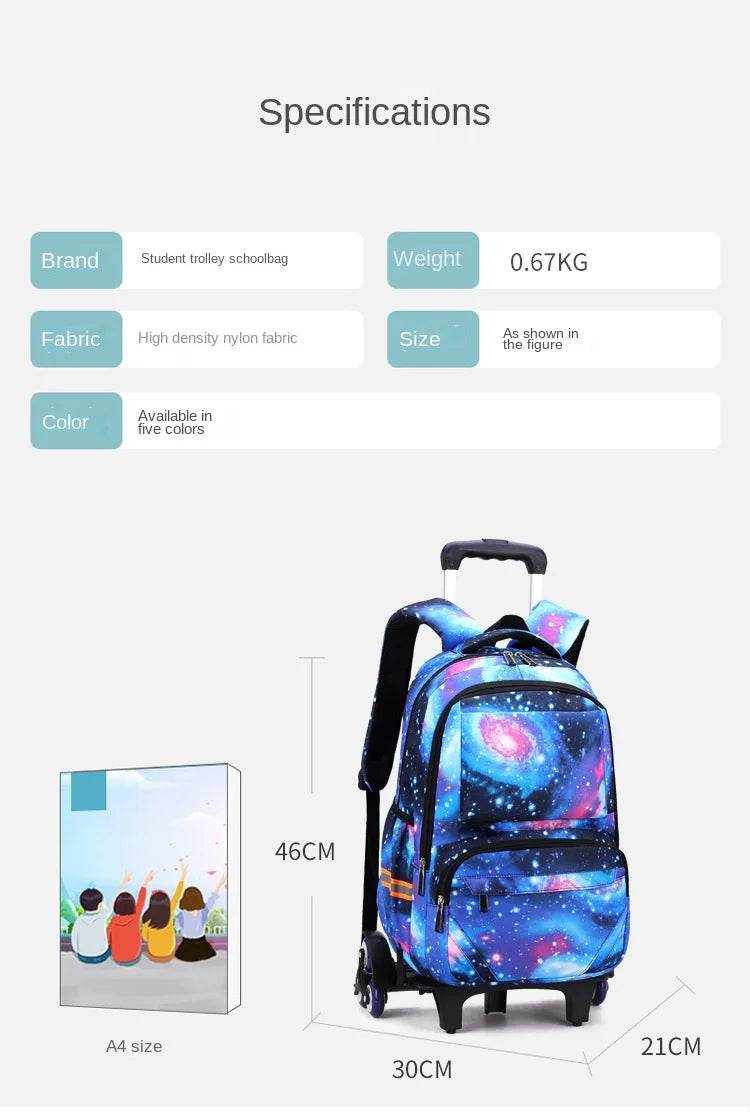 School bags with Wheels School Rolling Backpacks for Boys Trolley Bag Waterproof Orthopedic School Bag Student Wheeled Backpack - AIAZ