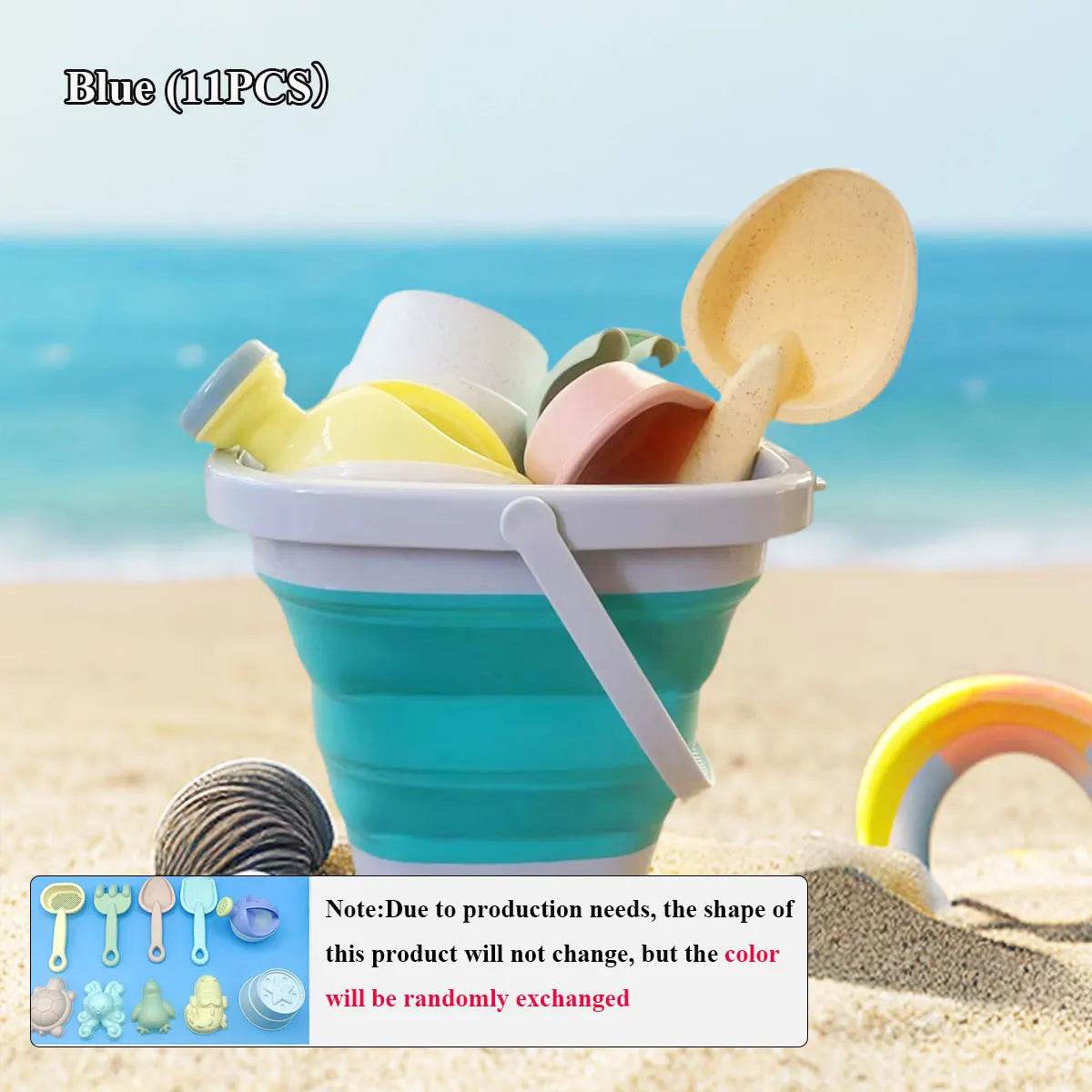 11/5/1 PCS Beach Sand Play Water Set Folding Bucket Summer Toys for Children Kids Outdoor Game Sandbox Accessories Color Random - AIAZ