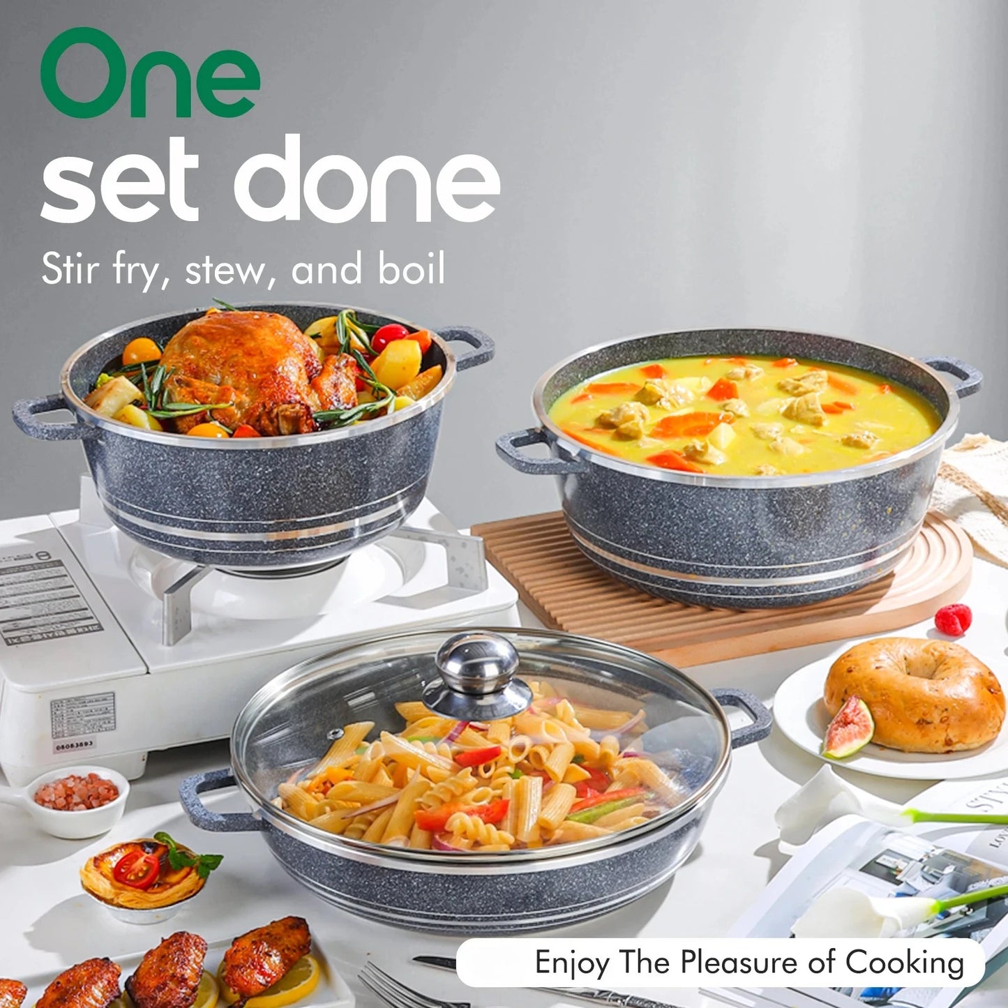 DONNOR 10-piece Stockpot Set with Glass Lid, Non-stick Cookware Set, PFOA PFOS Free, Fully Stovetop, Oven and Dishwasher Safe