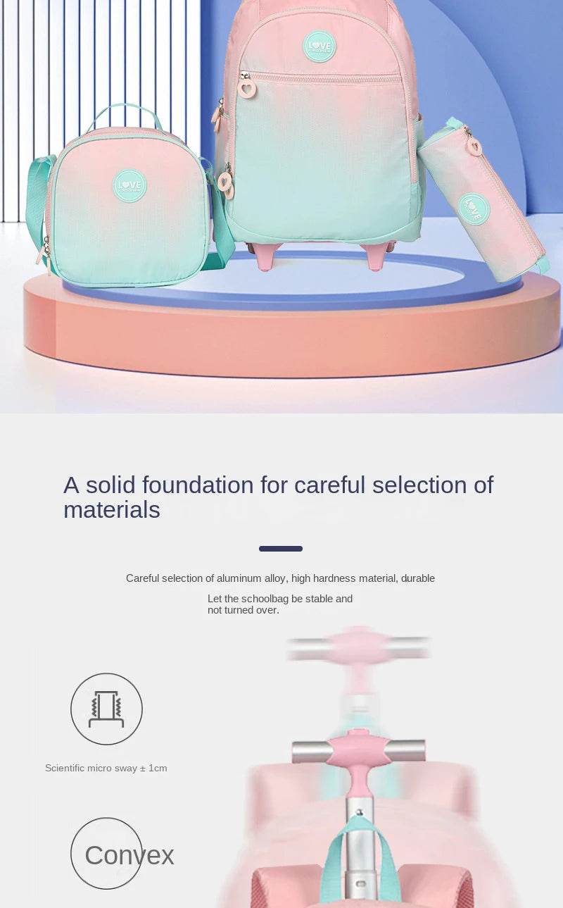 School Backpack Set Rolling Backpack for Girls Students Wheeled Backpack Trolley School Bag With Wheels Travel Luggage Book Bag - AIAZ