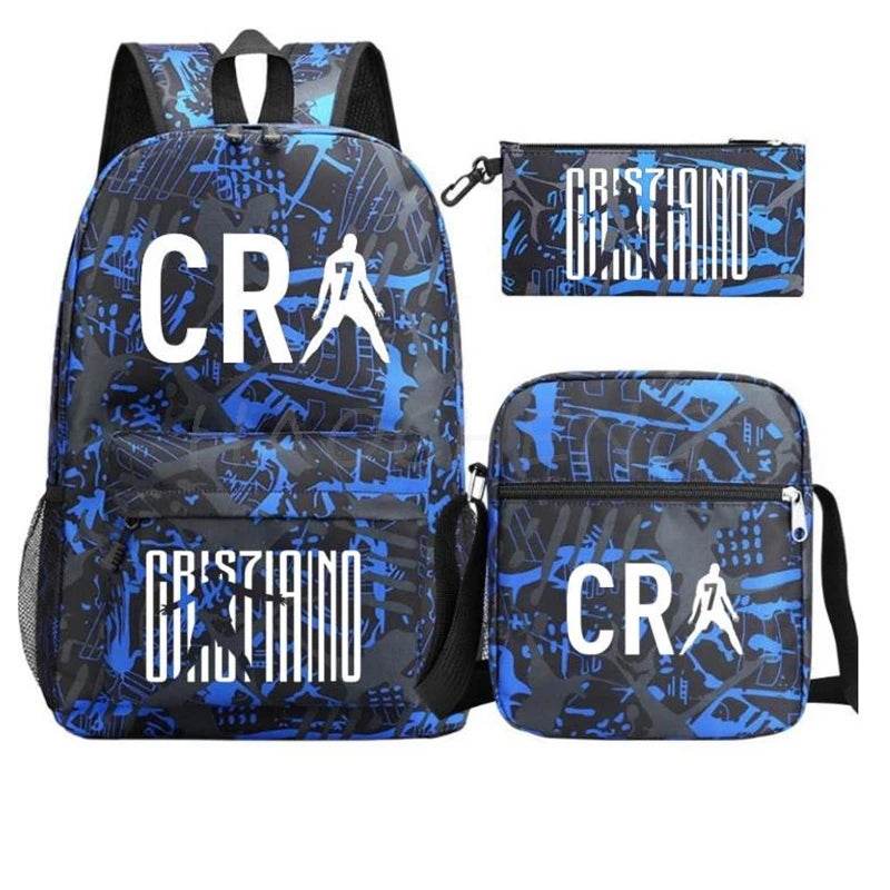 3Pcs Sets Boys Girl Football CR7 School Backpack School Bags Travel Bags Laptop Zipper Rucksack New Mochila For Students Bags - AIAZ