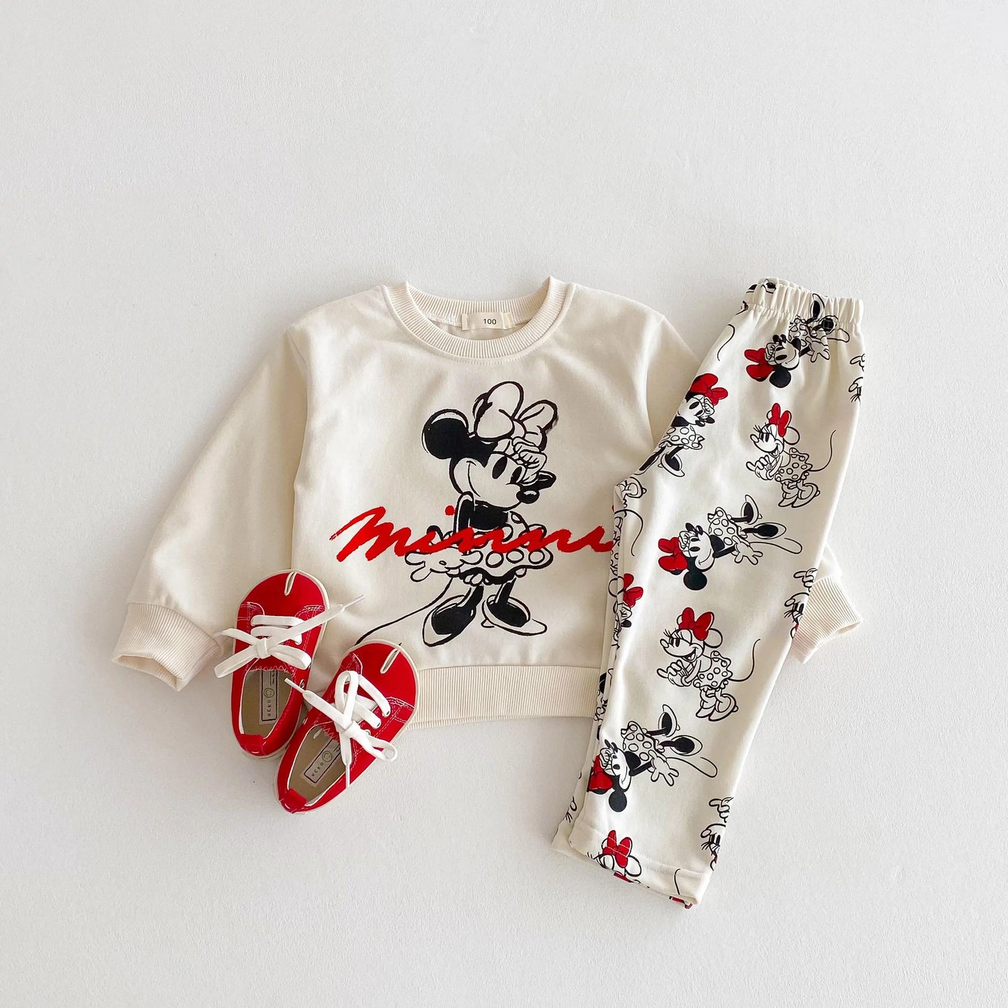 Full-print Disney Cartoon Long Sleeve Sweatshirts Set Popular Design Loose Fashion Hoodie + Sweatpants 2pc/set Kids Clothing