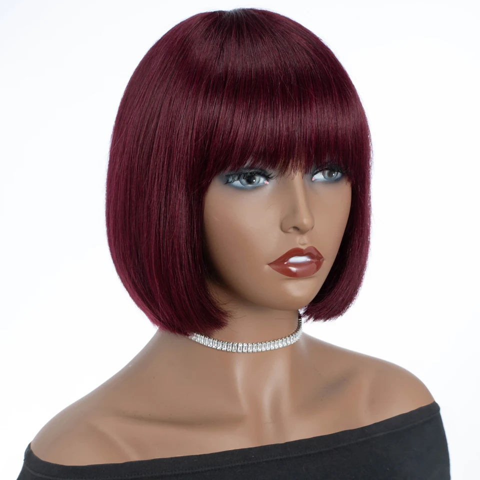 Lekker Blonde Short Straight Bob 100% Human Hair Wigs With Bangs For Women Brazilian Remy Hair Full Machine Made Daily 10" Wig