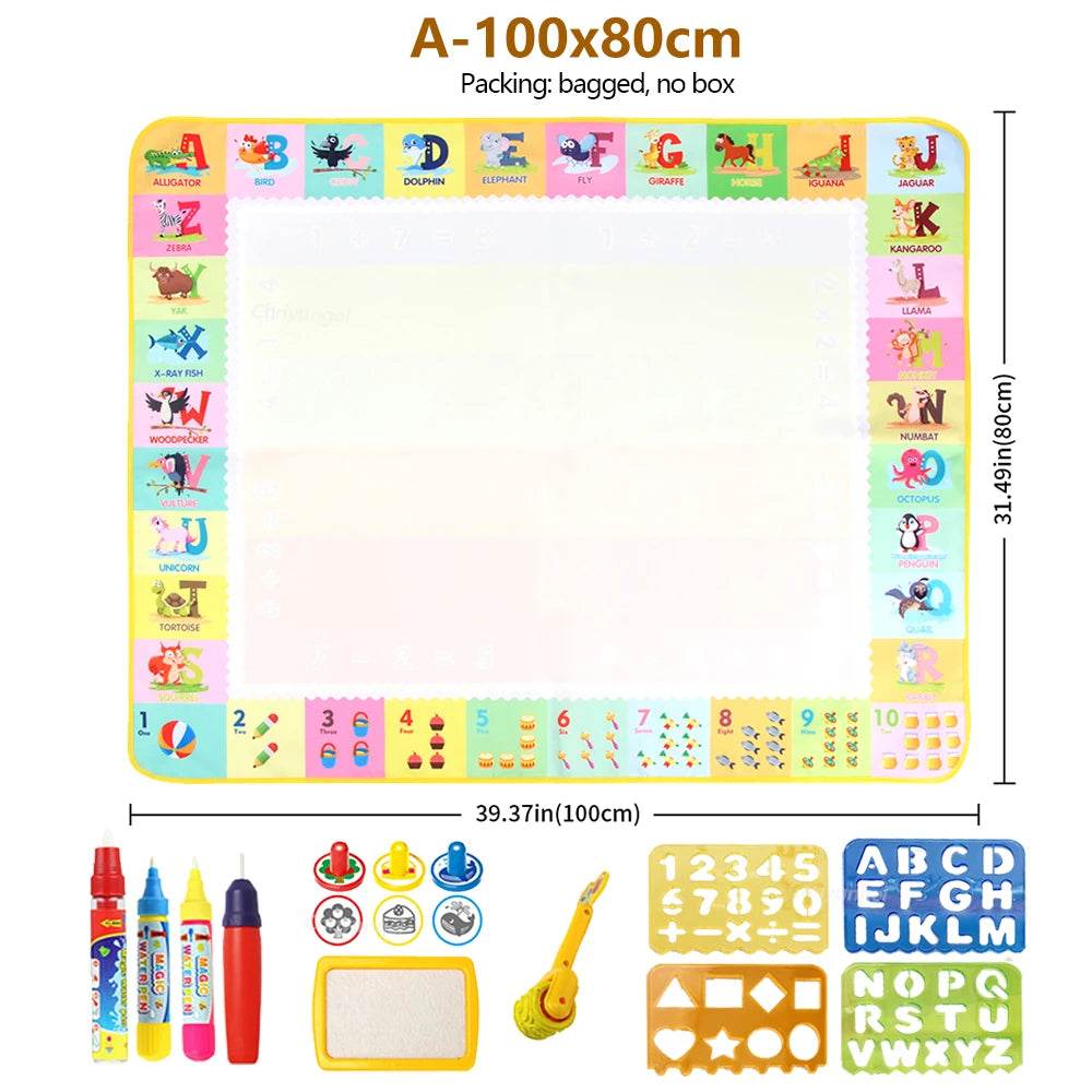 100x80CM Magic Water Drawing Mat with Reusable Magic Pens Doodle Montessori Painting Board Educational Toys Kids Gifts 39X31in - AIAZ
