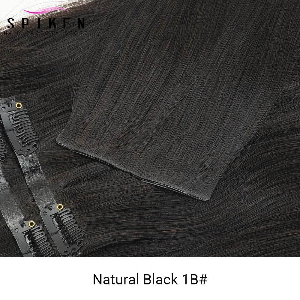 Invisible PU Clip ins Extensions 100-120g 7pcs/set Clip in Human Hair Chocolate Brown Straight Machine Remy Hair Pieces Clip On - AIAZ
