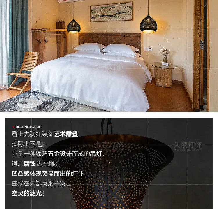 Southeast Asian Pendant Lights Antique Hollow Hanging Light Fixture Thai Arabian Restaurant Bedroom Moroccan Decorative Lamps