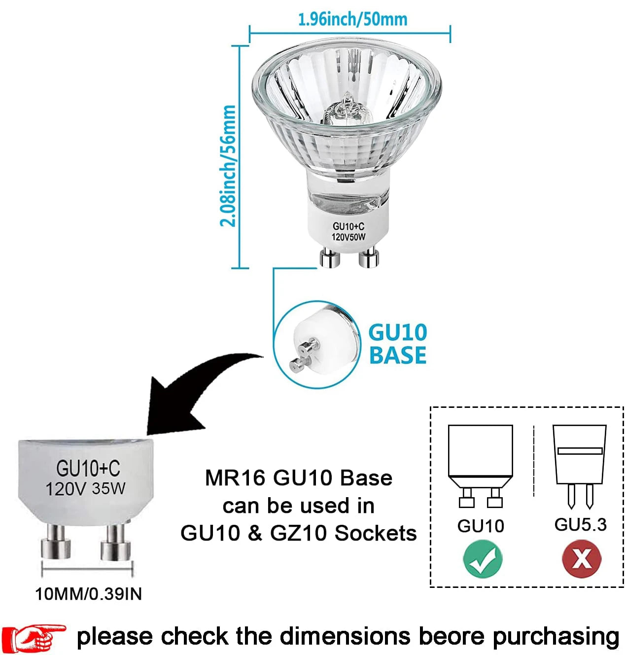 3-Piece GU10 Halogen Light Bulbs 220V 35W 50W MR16 Light Bulb for Track & Recessed Lighting,Range Hood Lights,Candle Warmer Lamp