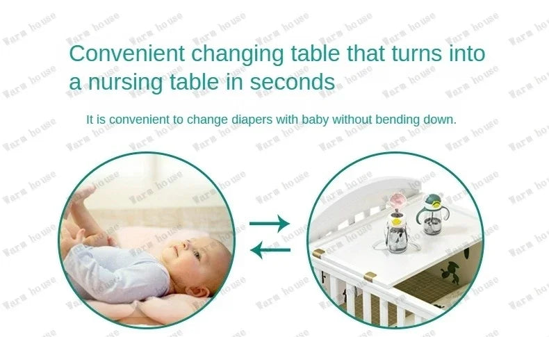 Solid wood spliced crib Multifunctional European style children's bed Movable newborn cradle large bed Baby Rest Chair