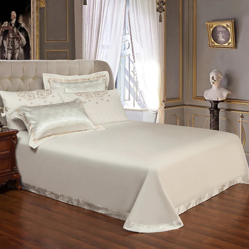 Sliver Gold Luxury Silk Satin Jacquard duvet cover bedding set queen king size Embroidery bed set bed sheet/Fitted sheet set