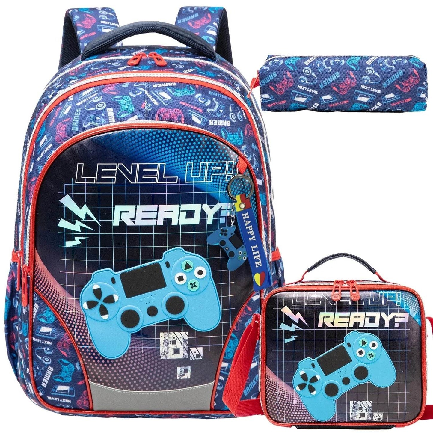 3PCS Boys School Backpack Set with Lunch Bag and Pen Case Durable Elementary Kids Bookbag Lightweight Mochila Back to School Bag - AIAZ