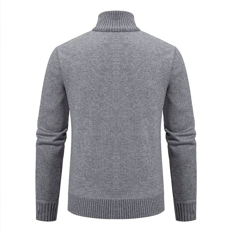 Thickened jacket men's autumn and winter warm trend line stand collar knitted cardigan sweater coat - AIAZ
