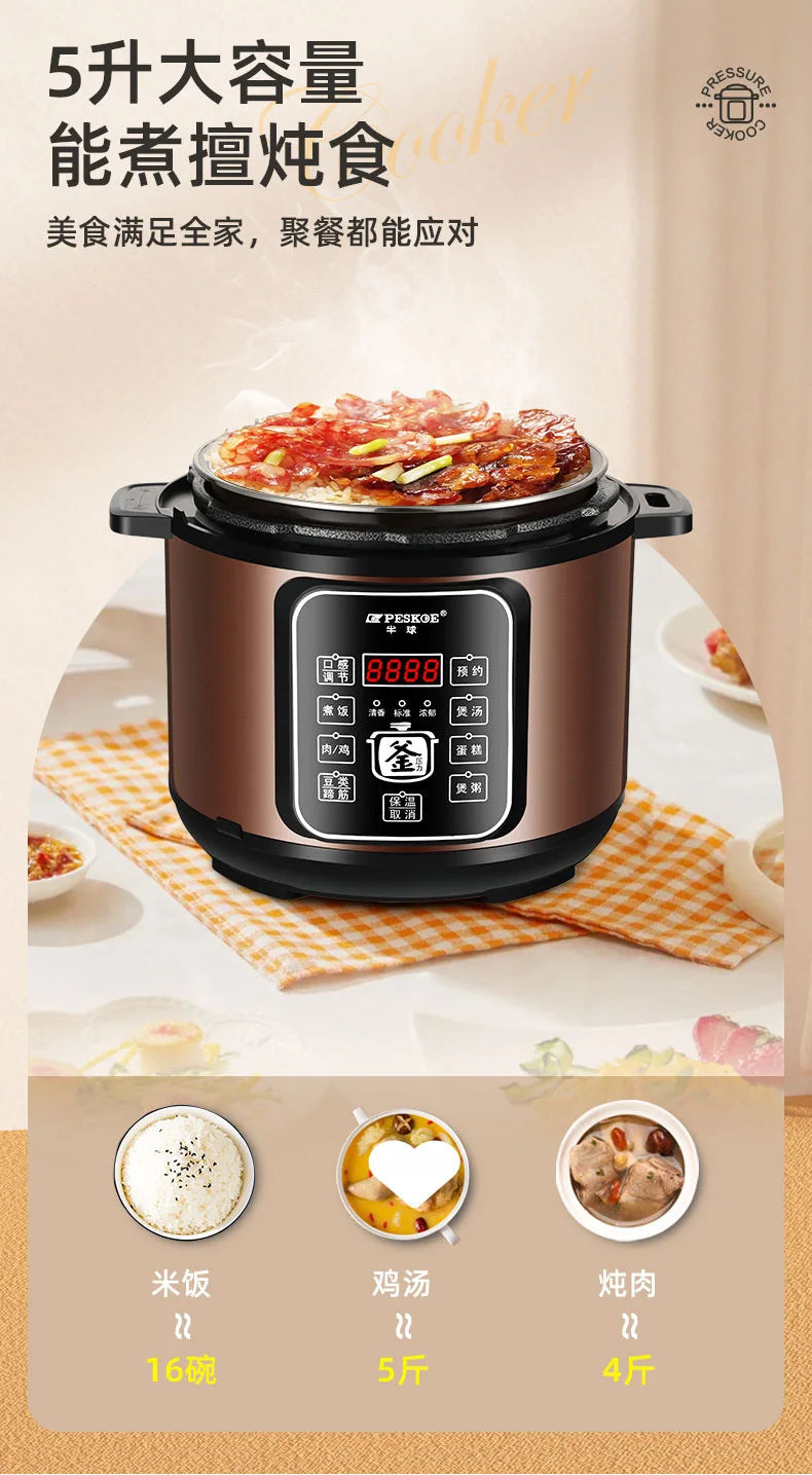 6L Dual Stainless Steel Pot Electric Cooker,Multifunctional Digital Pressure Cooker,Smart Rice Steamer 5L Capacity Cooking Pot
