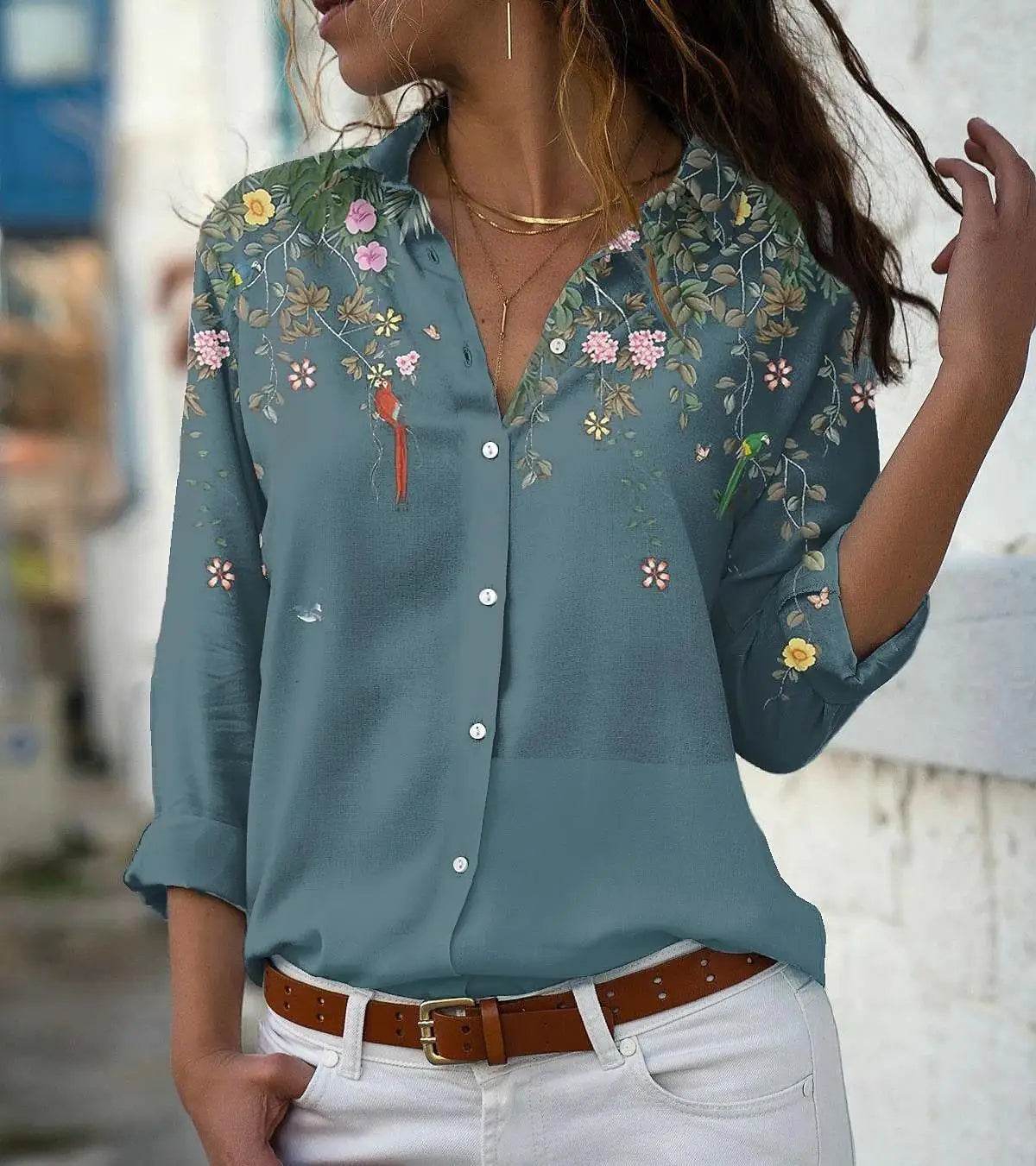 2025 Summer Women's Long Sleeve Top Fashion Comfort Printed T-Shirt Casual Loose Button Shirt for Female - AIAZ