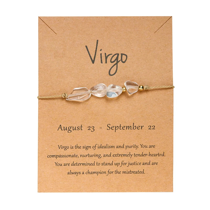 12 Zodiac Signs Woven Card Paper Bracelet for Women Men Minimalist Natural Stone Handmade Braided Bracelet Friendship Jewelry