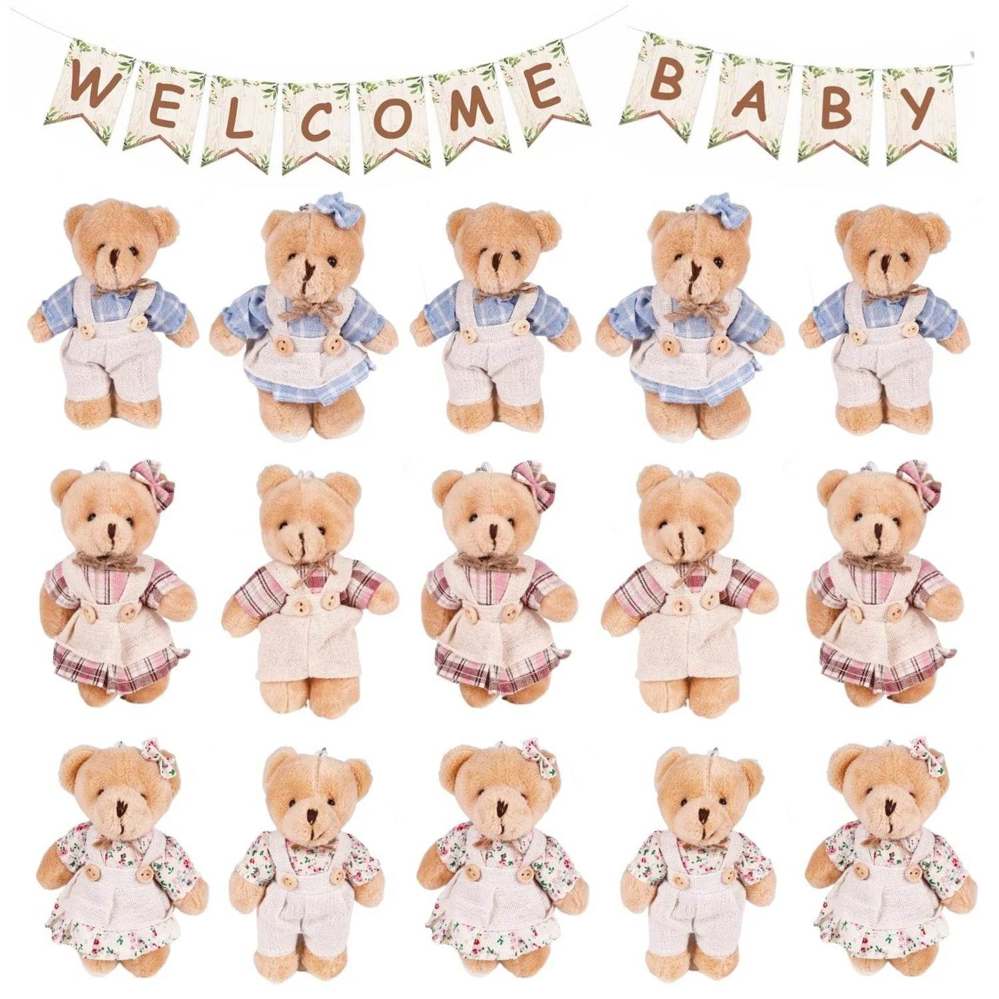 12-48PCS Mini Bear Stuffed Animal Toys Bulk 10cm Soft Plush Bears with Burlap Clothes for Baby Shower Birthday Party Decoration - AIAZ