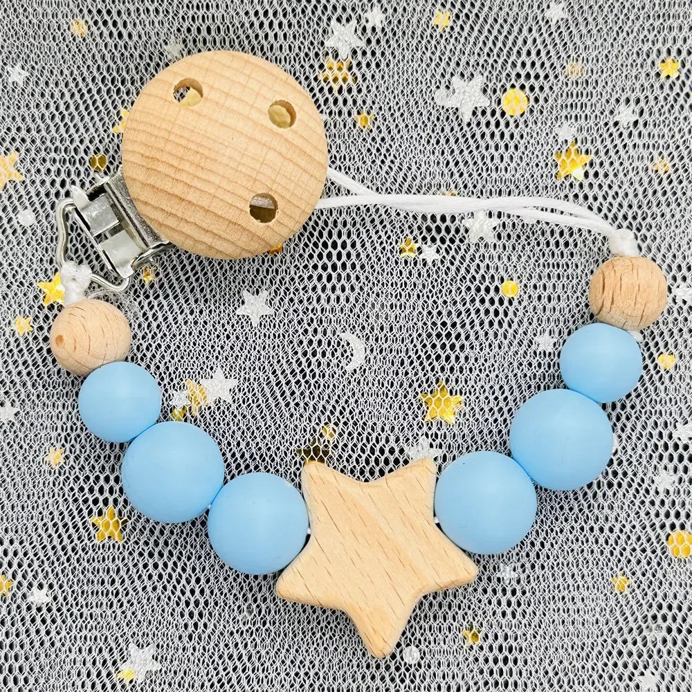 Custom Personalized Name Baby Pacifier Clip Bear Pacifier Chain Holder for Baby Teething Soother Chew Toy Food Grade Dummy Clips
