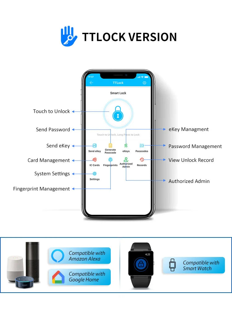 Security Home Gate Door Keys Entry RFID Card Code Password Tuya Wifi TTlock Smart Door Lock Digital Double Side Fingerprint Lock