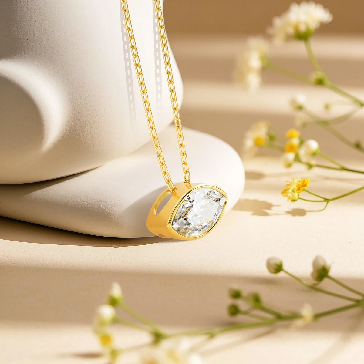 100% 14K Gold Marquise Cut Moissanite Pendant Necklace for Women Wedding Solitaire Choker Minimalist Luxury Collarbone Chain