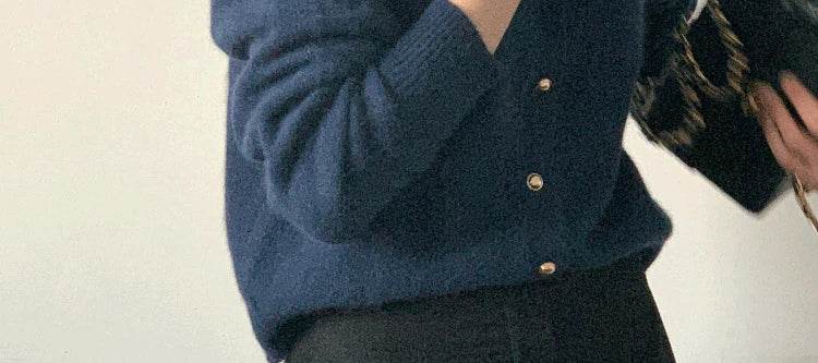 Knitted Cardigan women's 2023Spring New Korean Loose Solid Color Round Neck Sweater Coat - AIAZ