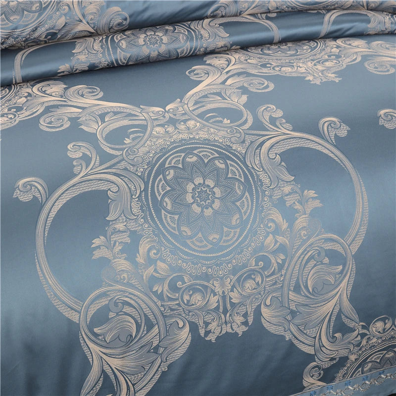 Sliver Gold Luxury Silk Satin Jacquard duvet cover bedding set queen king size Embroidery bed set bed sheet/Fitted sheet set