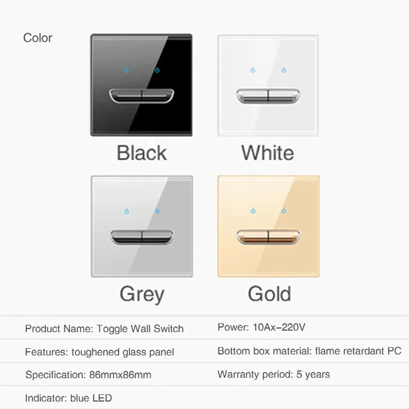 Glass Panel Wall Switch LED European 16a Socket Retro Toggle Light Switch EU UK Standard 2way Socket 1-4gang USB Home Decoration