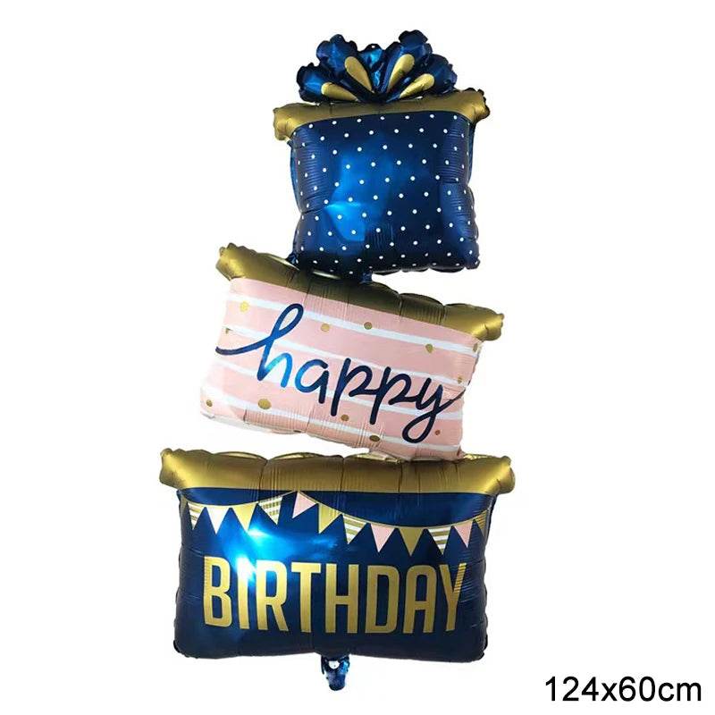 Large Birthday Cake Foil Balloons Cartoon Bear Cake Balloon Kids Toys Happy Birthday Party Decoration Supplies Photo Props INS - AIAZ