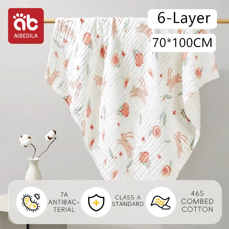 AIBEDILA Newborn baby bath towel pure cotton gauze bath towel Class A soft children's blanket absorbent newborn baby blanket
