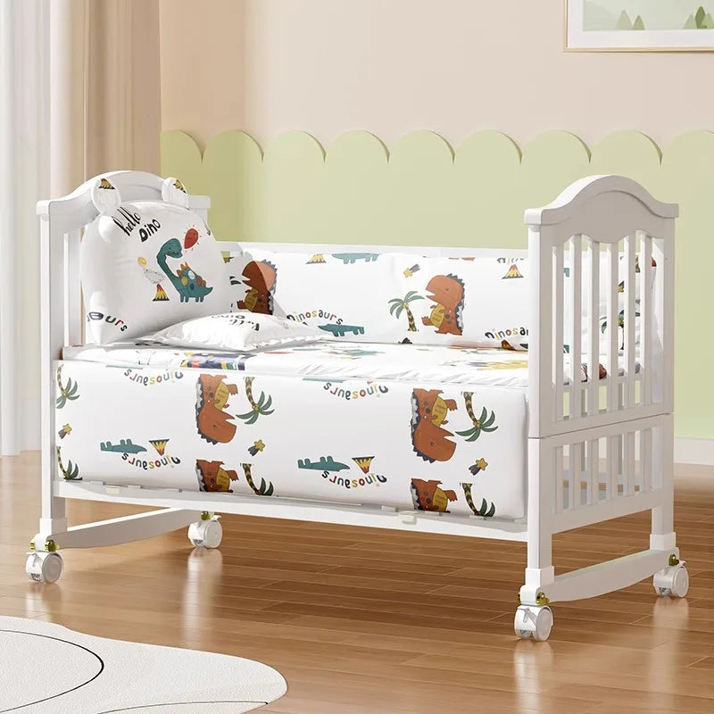 Crib solid wood European style movable baby bb newborn multi-functional cradle children's splicing large bed