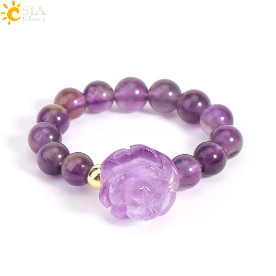 Healing Gem Stone Crystal Band Rings for Men Natural Pink Stone Quartz Red Agates Jaspers Dainty Finger Ring Women Jewelry H474