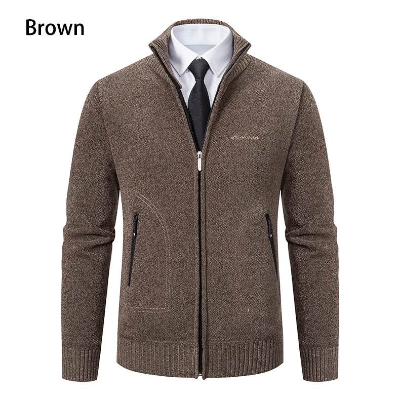 2023 Knitwear Spring and Autumn Men's Stand-up Collar Thick Warm Cardigan Sweater Winter Loose Casual Coat - AIAZ