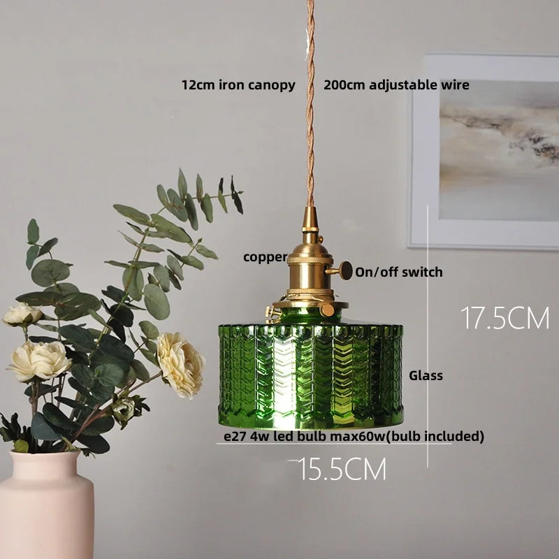 IWHD Nordic Modern LED Pendant Lights Coffee Living Room Balcony Green Glass Copper Knob Switch Hanging Light Fixture Luminaira