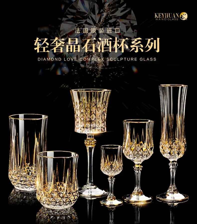 Hand-painted French imported gold cda crystal red wine glasses set home whisky strong wine glasses 2 Pack.