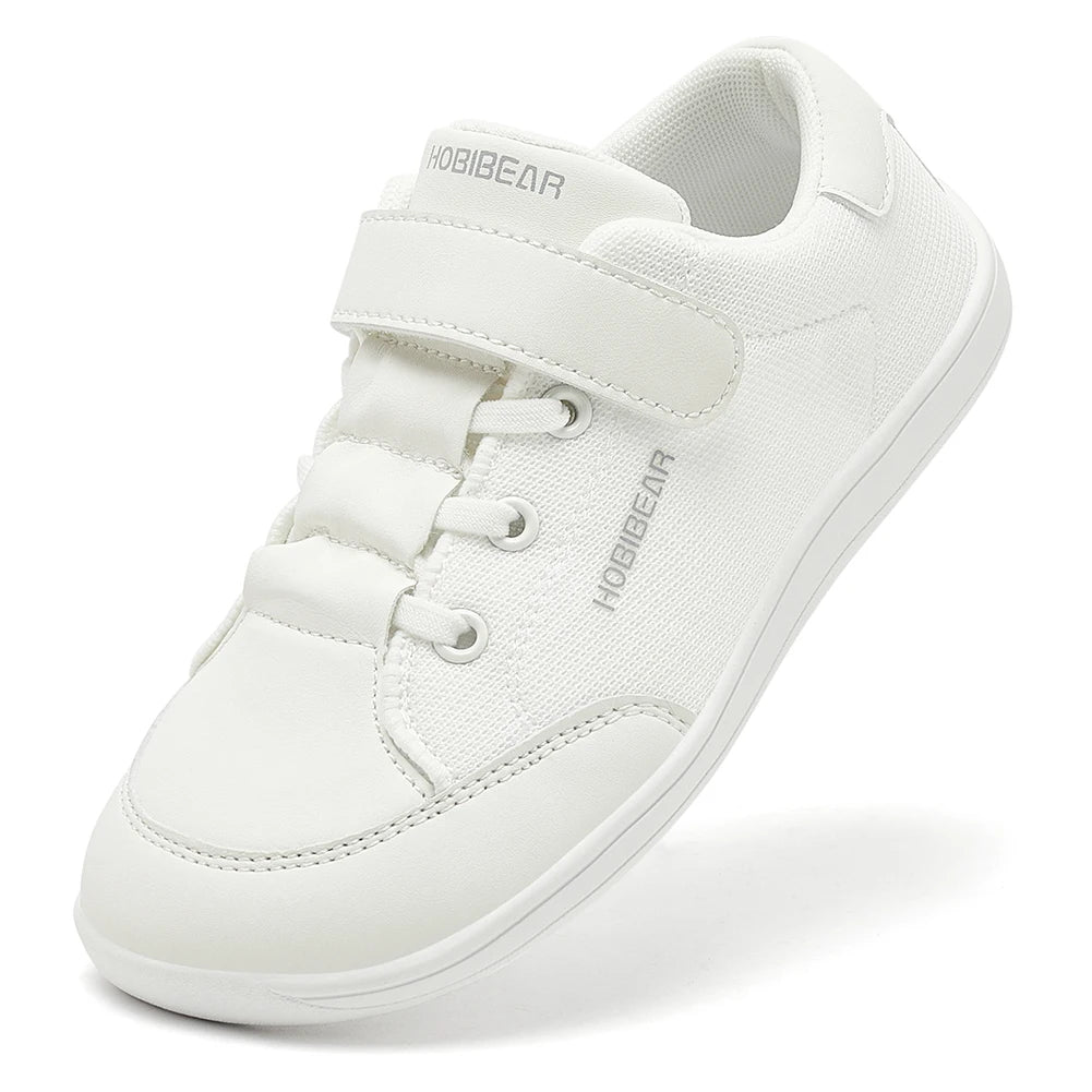 HOBIBEAR Kids Wide Toe Barefoot Shoes Boys Girls Minimalist Sneakers Lightweight Hook Loop Mesh Artificial Leather Shoes