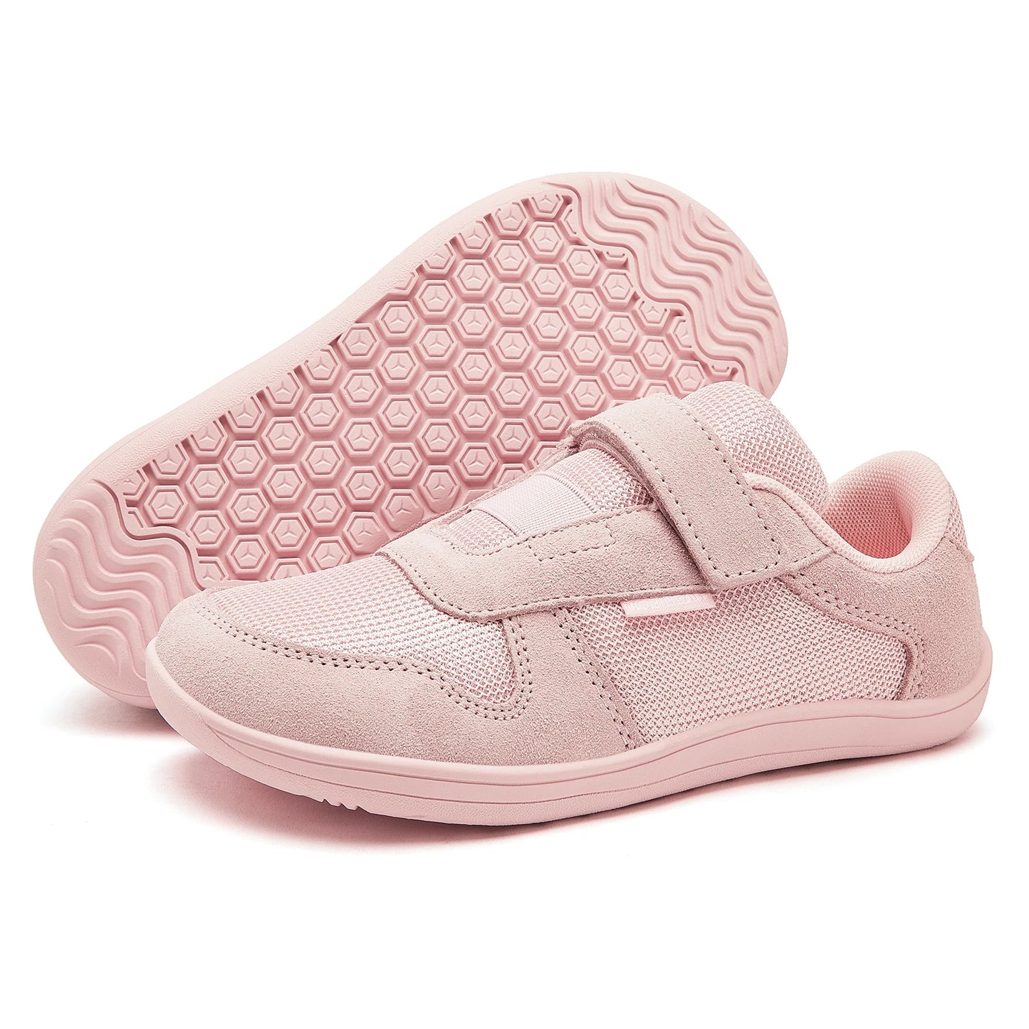 HOBIBEAR Kids Wide Toe Barefoot Shoes Little/Big/Kid Hook Loop Minimalist Sneakers Artificial Leather Mesh Lightweight Shoes
