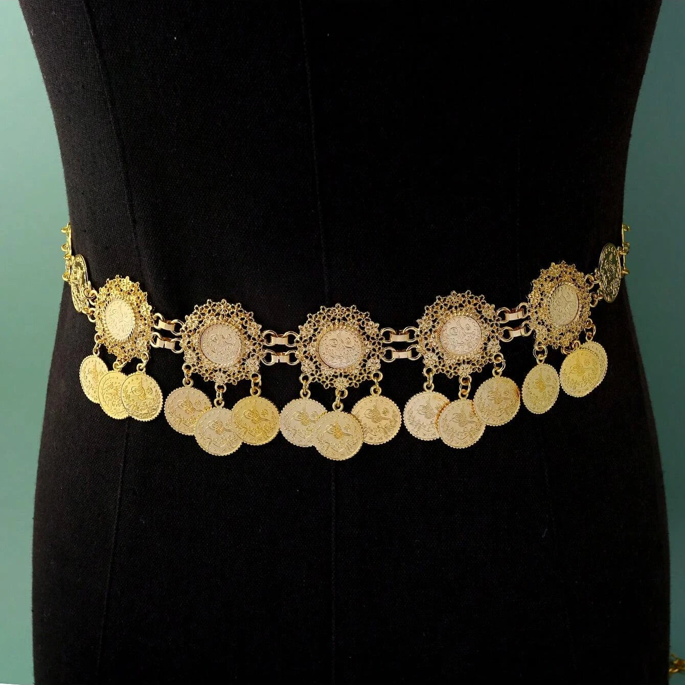 New Middle Eastern Style Belt Metal Chain Coin Tassel Belt Long Adjustable Length Body Chain Jewelry Belly Women's Fashion