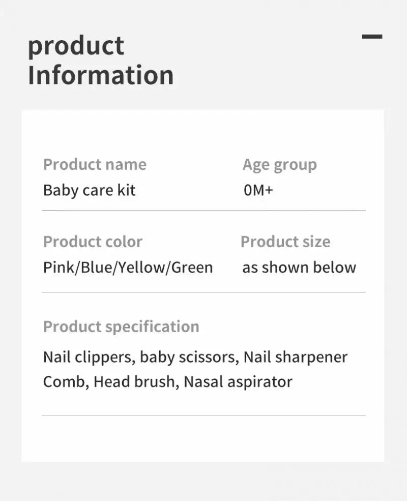 6Pcs/set Baby Care Kit Nasal Aspirator Nail Clipper Sharpener Daily Cleaning Supplies Care Head Brush Comb Scissors Tool Package