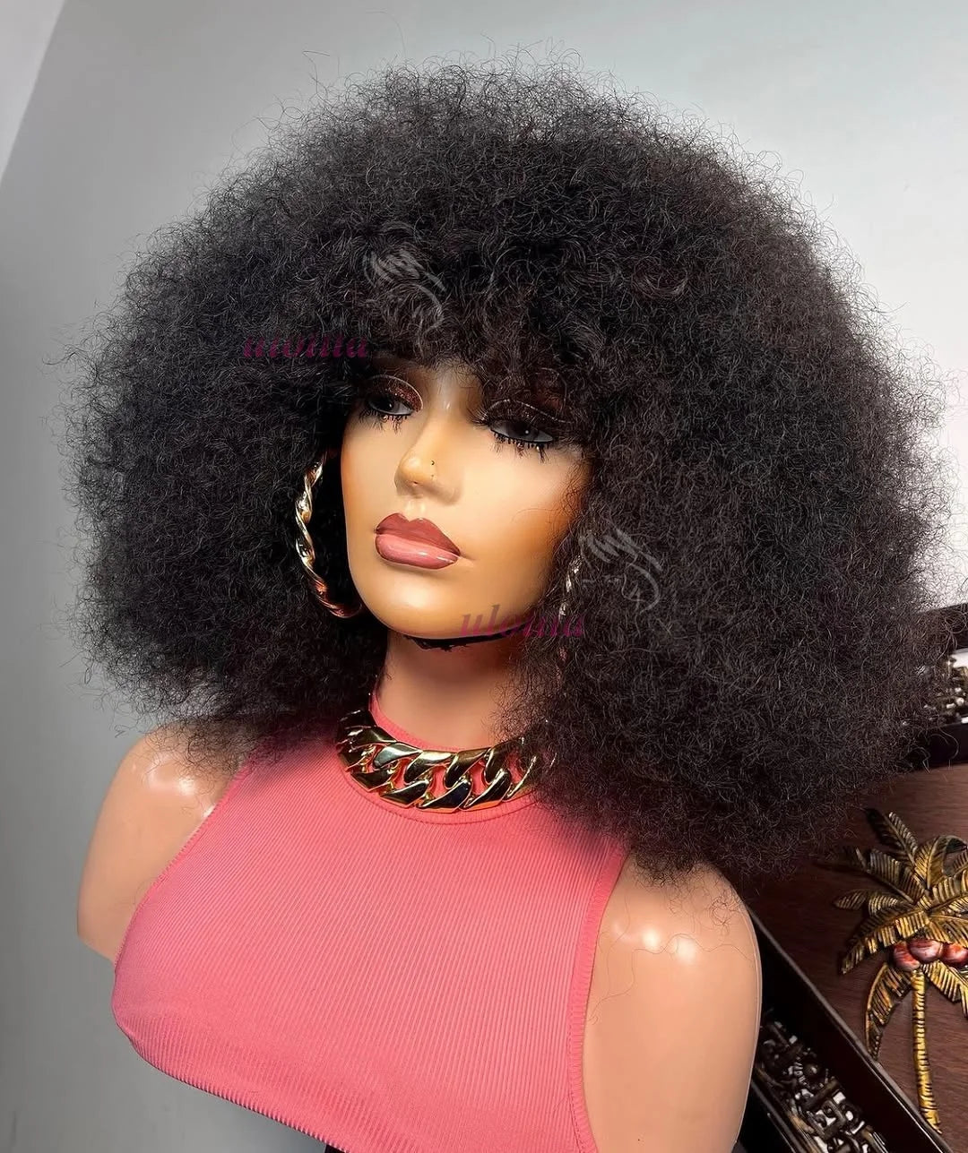 MongolianAfro Kinky Curly 100% Human Hair Fluffy Explosive Head Wig Full Machine Made High Quality Wig For Black Women Daily Use